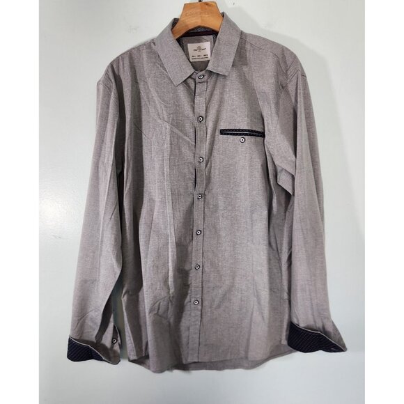 Craft + Flow Shirt Button Down Long Sleeve Gray Flip Cuffs Mens Large EUC - Picture 9 of 16